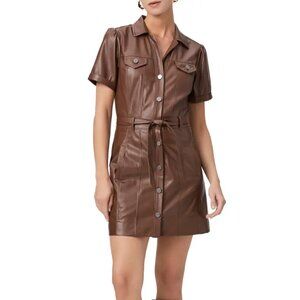 PAIGE Amina Faux Leather Mini Shirtdress in Landslide